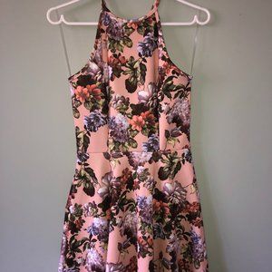 Floral Spaghetti Strap High-Neckline Dress